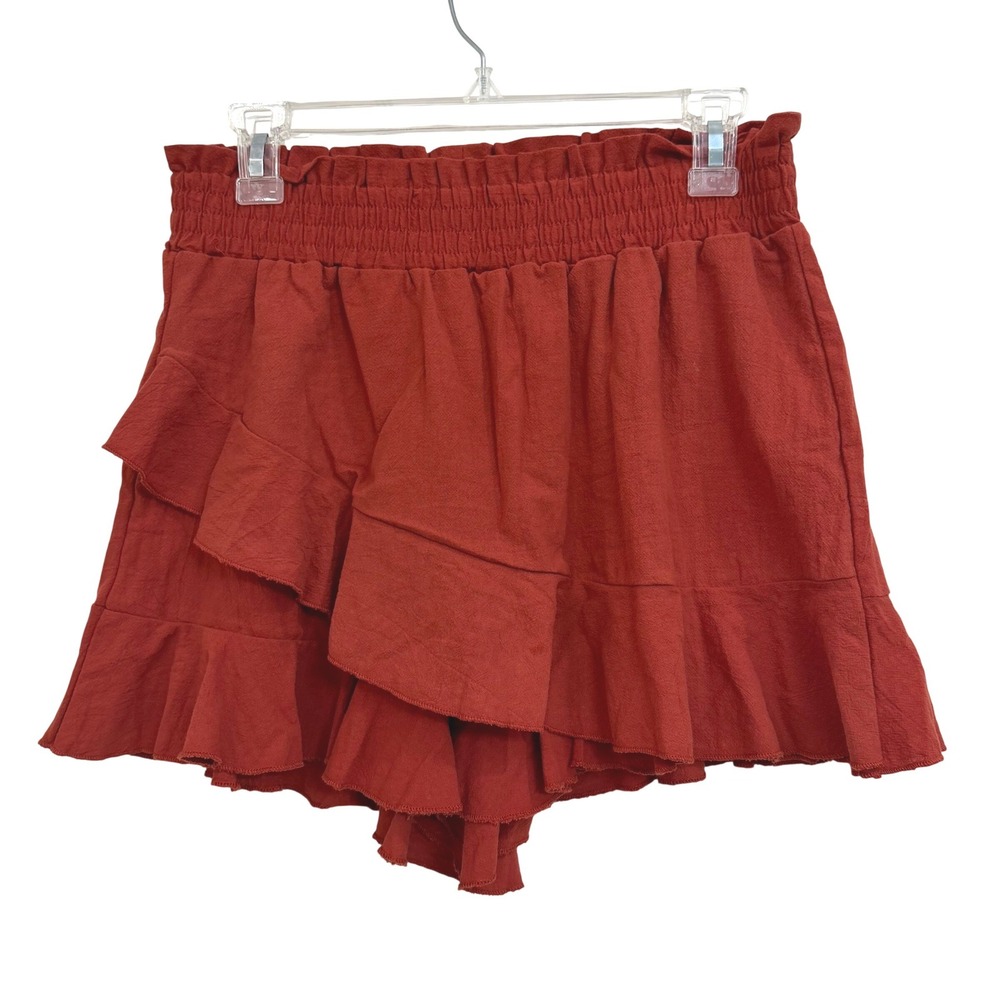 Boho Cottagecore Liyo Hon Rust‎ Ruffle Tiered Smocked High Waist Skort Shorts M